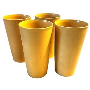 4 Vtg Tupperware Tumblers Cups Harvest Gold 873-12 Stackable 12 0z AS IS